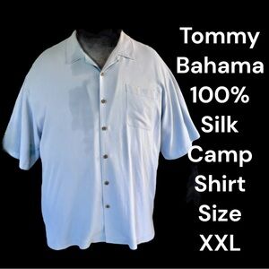 Tommy Bahama Men’s Solid Light Blue 100% Silk Hawaiian Camp Shirt Size XXL